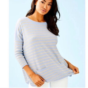Lilly Pulitzer Cobo Blue Gold Striped Sweater